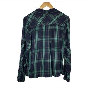 CAbi Big Sur Shirt Blouse Sz M #3769 Plaid Green Blue Long Sleeve Collared